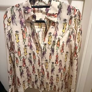 Alice + Olivia Pink and Black Willa Silk Patterned Blouse